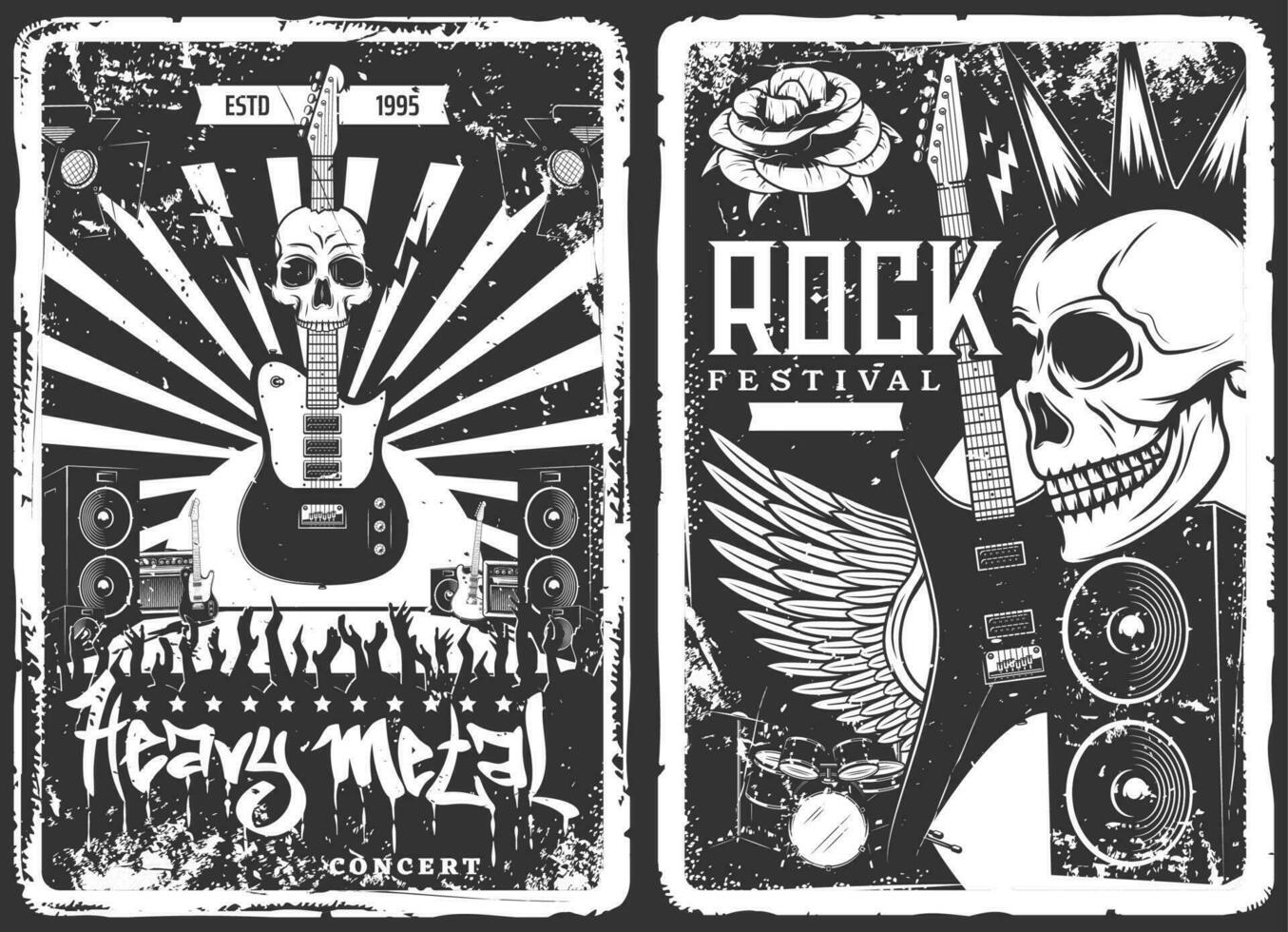 Rock concert, music band festival grunge poster vector