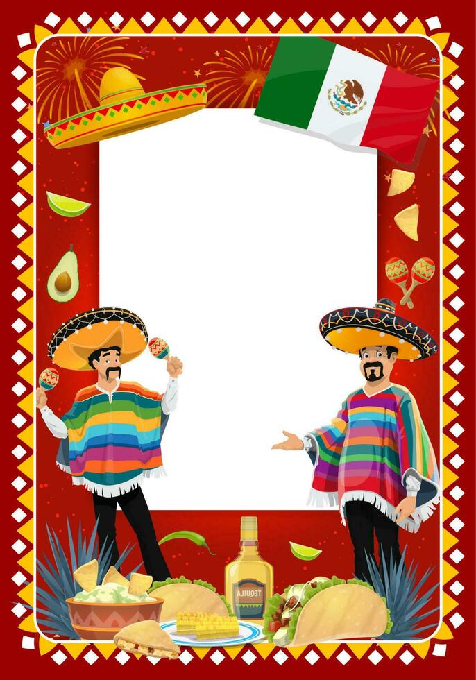 mexicano fiesta marco con Mariachi músicos vector