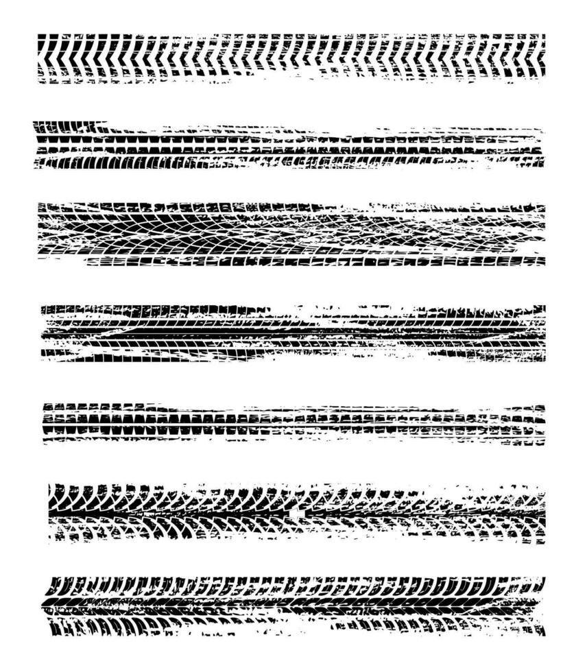 Tire prints, car tyres track isolated grunge marks vector