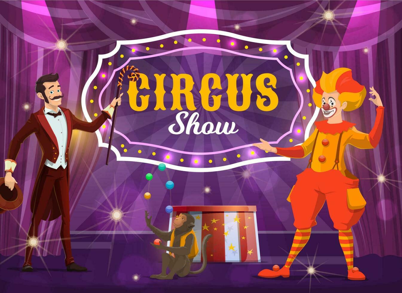 Circus performers on big top arena vector poster