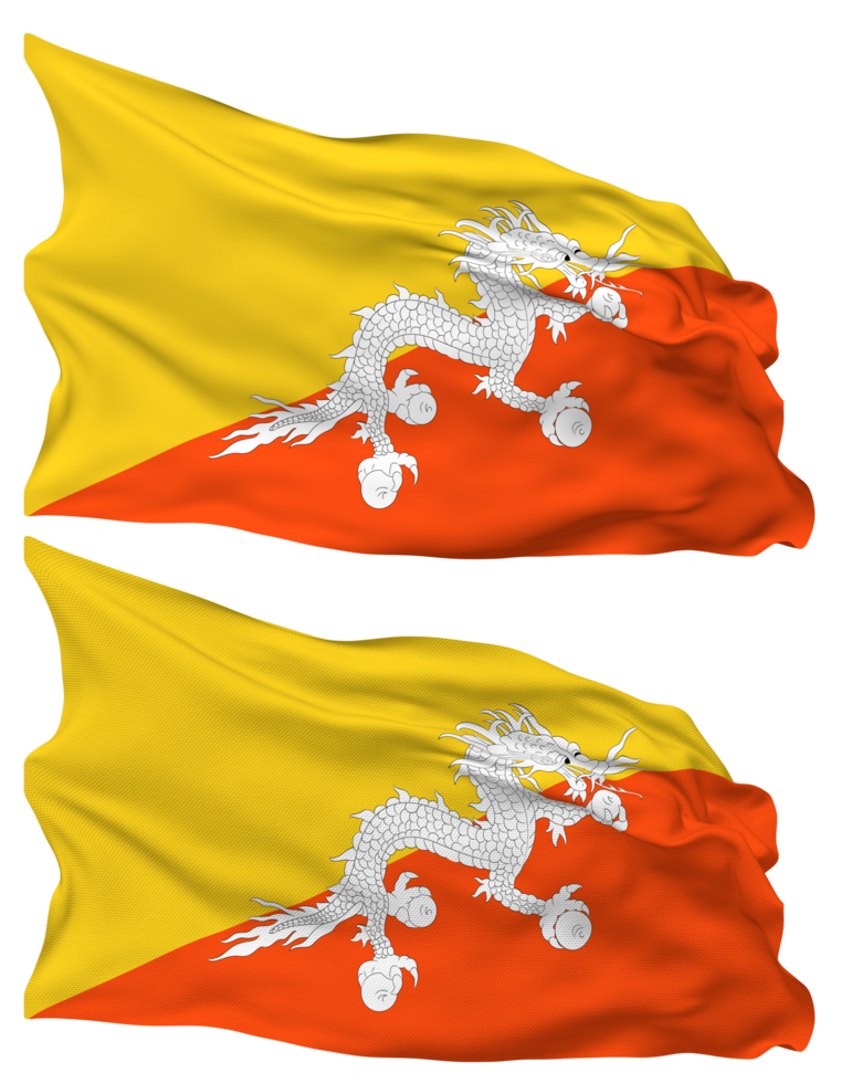 Bhutan Flag Waves Isolated in Plain and Bump Texture, with Transparent Background, 3D Rendering png