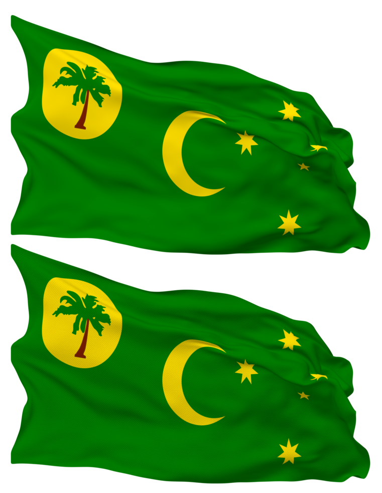 Territory of Cocos Islands, Keeling Islands Flag Waves Isolated in Plain and Bump Texture, with Transparent Background, 3D Rendering png