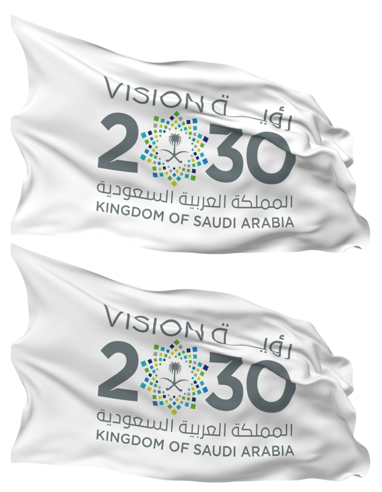 Saudi Vision 2030 Flag Waves Isolated in Plain and Bump Texture, with Transparent Background, 3D Rendering png
