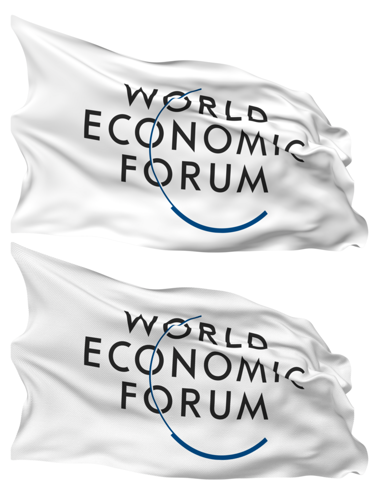 World Economic Forum, WEF Flag Waves Isolated in Plain and Bump Texture, with Transparent Background, 3D Rendering png