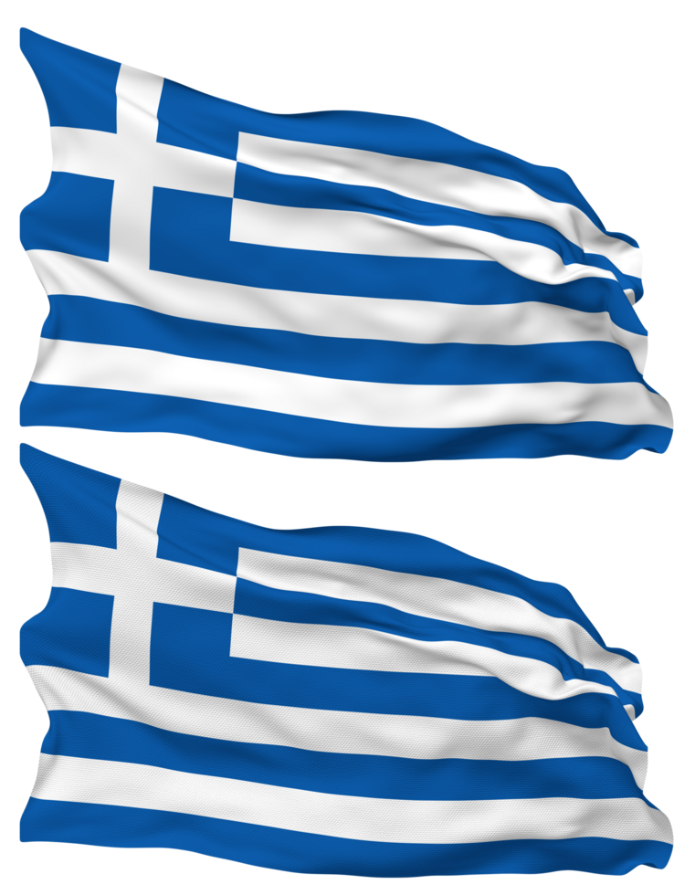 Greece Flag Waves Isolated in Plain and Bump Texture, with Transparent Background, 3D Rendering png