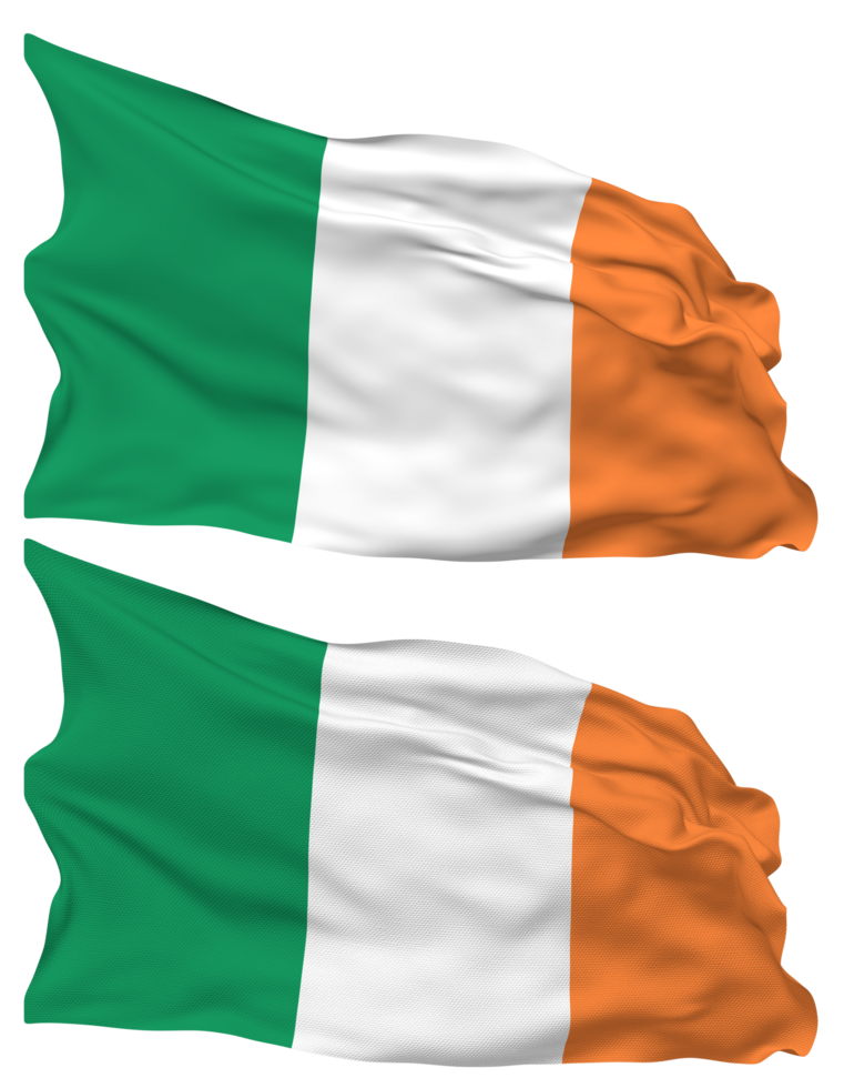 Ireland Flag Waves Isolated in Plain and Bump Texture, with Transparent Background, 3D Rendering png