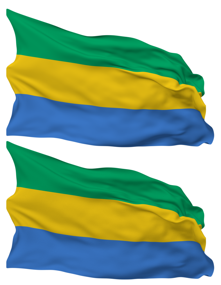 Gabon Flag Waves Isolated in Plain and Bump Texture, with Transparent Background, 3D Rendering png