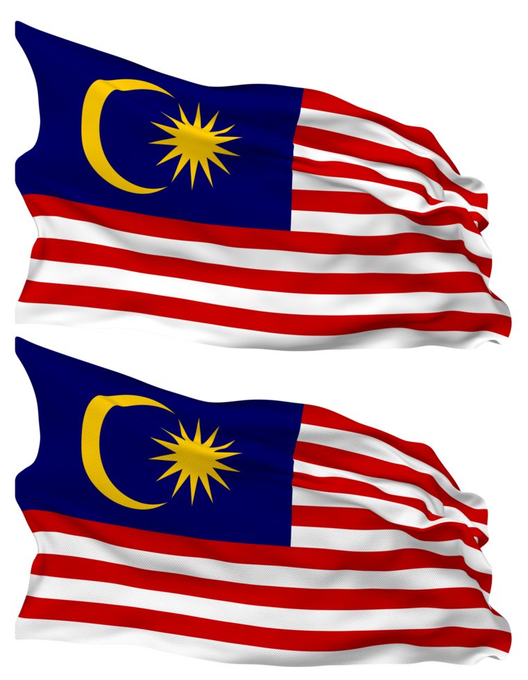 Malaysia Flag Waves Isolated in Plain and Bump Texture, with Transparent Background, 3D Rendering png