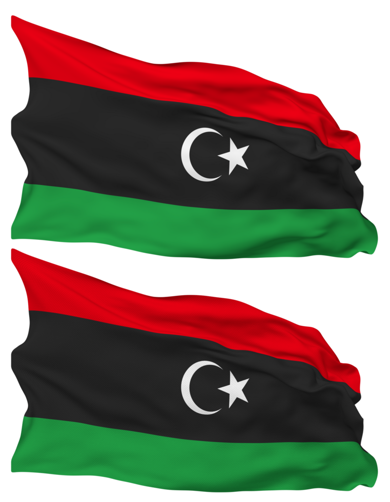 Libya Flag Waves Isolated in Plain and Bump Texture, with Transparent Background, 3D Rendering png