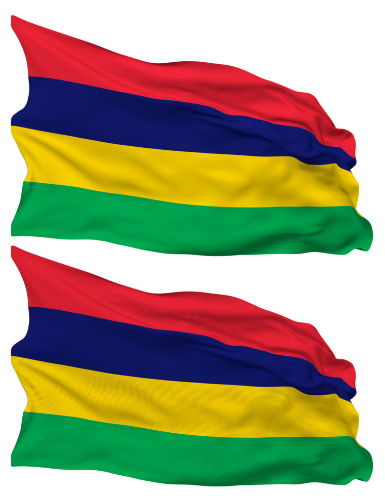 Mauritius Flag Waves Isolated in Plain and Bump Texture, with Transparent Background, 3D Rendering png