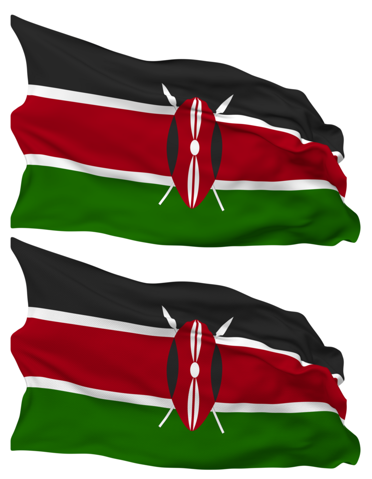Kenya Flag Waves Isolated in Plain and Bump Texture, with Transparent Background, 3D Rendering png