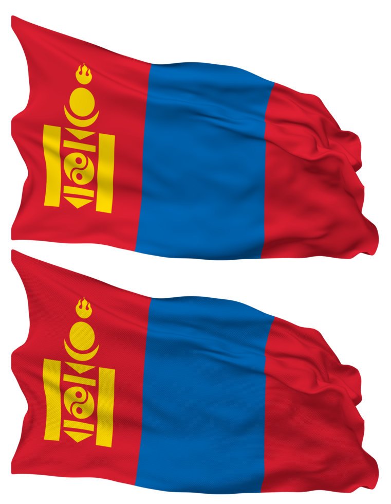 Mongolia Flag Waves Isolated in Plain and Bump Texture, with Transparent Background, 3D Rendering png