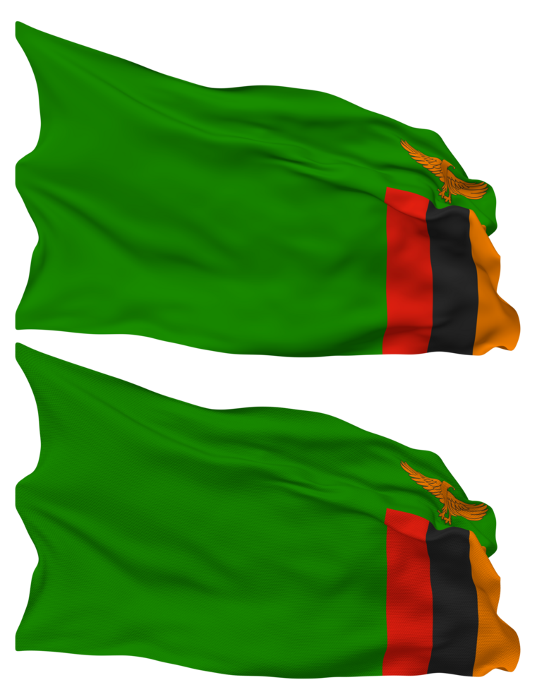 Zambia Flag Waves Isolated in Plain and Bump Texture, with Transparent Background, 3D Rendering png