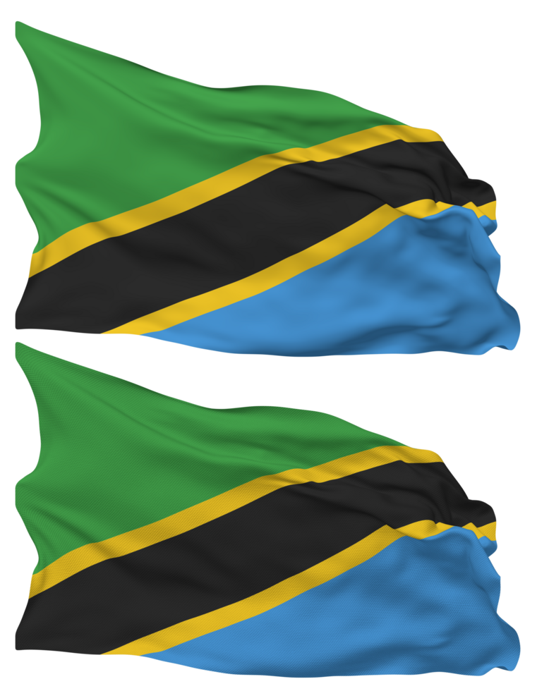 Tanzania Flag Waves Isolated in Plain and Bump Texture, with Transparent Background, 3D Rendering png