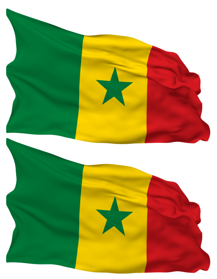 Senegal bandera olas aislado en llanura y bache textura, con transparente fondo, 3d representación png