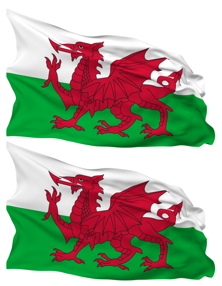 Wales Flag Waves Isolated in Plain and Bump Texture, with Transparent Background, 3D Rendering png