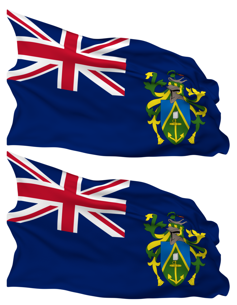 Pitcairn Islands Flag Waves Isolated in Plain and Bump Texture, with Transparent Background, 3D Rendering png
