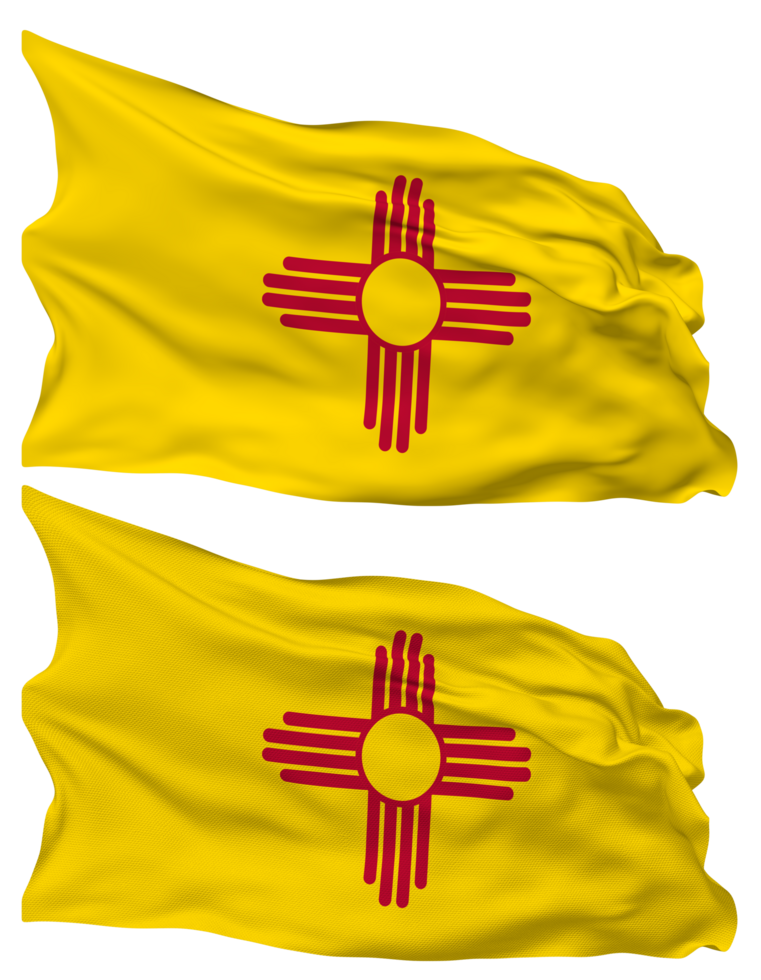 State of New Mexico Flag Waves Isolated in Plain and Bump Texture, with Transparent Background, 3D Rendering png