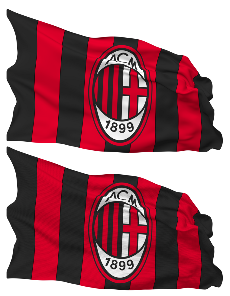 Associazione Calcio Milan, AC Milan Football Club Flag Waves Isolated in Plain and Bump Texture, with Transparent Background, 3D Rendering png