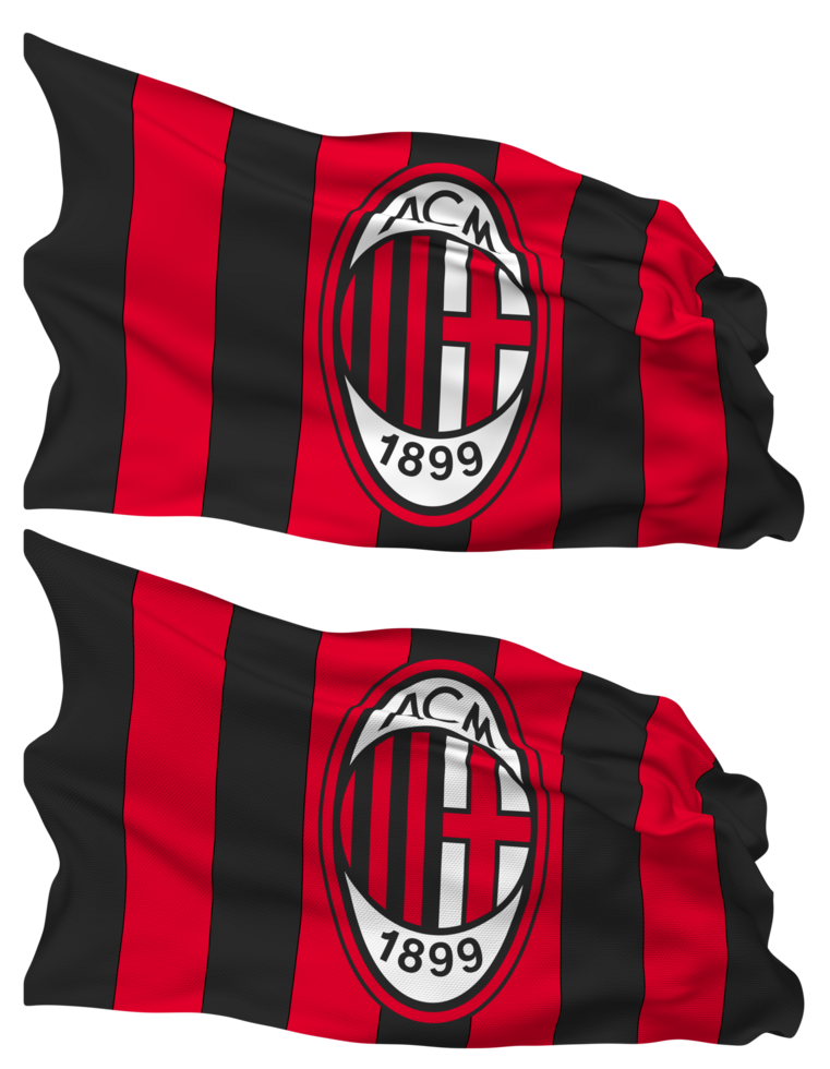 associazione calcio milano, ac milan fotboll klubb flagga vågor isolerat i enkel och stöta textur, med transparent bakgrund, 3d tolkning png