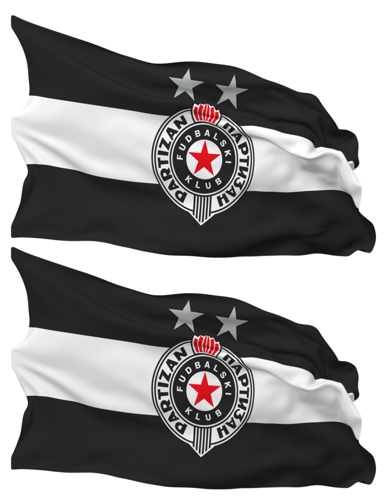 Fudbalski klub Partizan Flag Waves Isolated in Plain and Bump Texture, with Transparent Background, 3D Rendering png