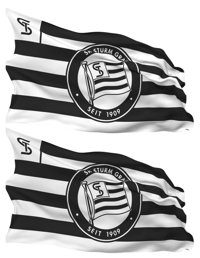 Sportklub Sturm Graz, SK Sturm Graz Flag Waves Isolated in Plain and Bump Texture, with Transparent Background, 3D Rendering png