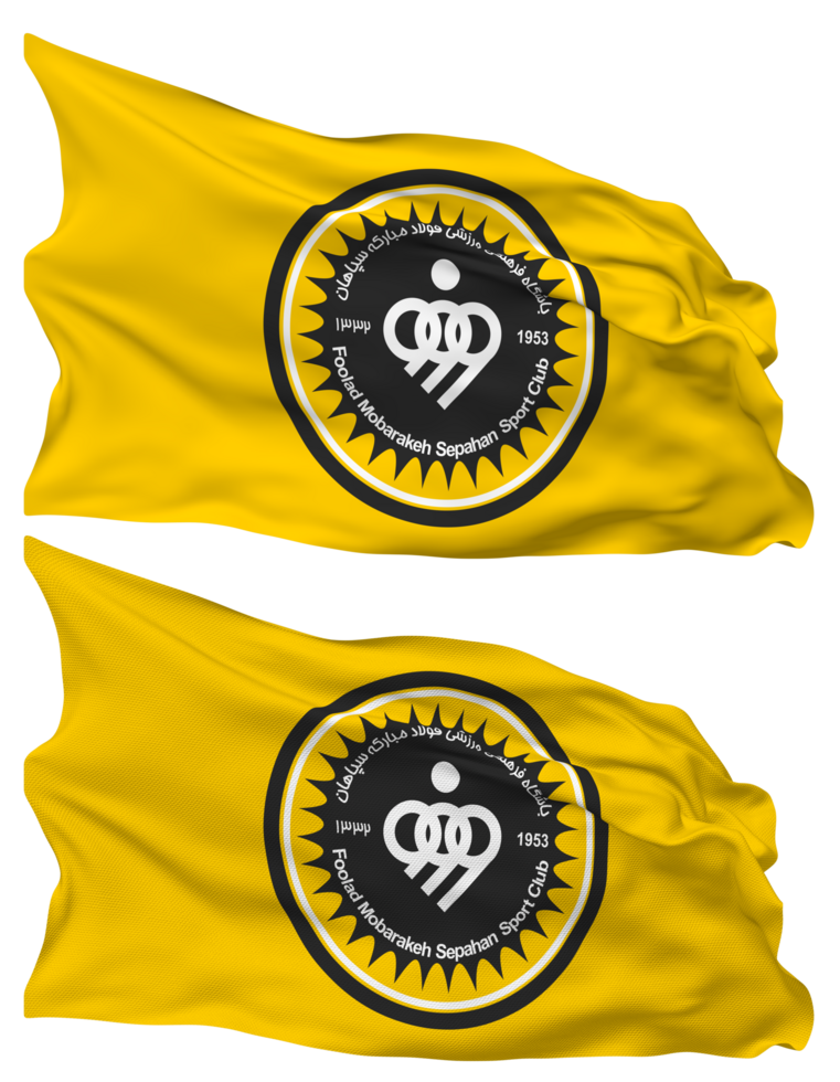 tonto mobarakeh sepahan deporte club, sepahan Carolina del Sur bandera olas aislado en llanura y bache textura, con transparente fondo, 3d representación png