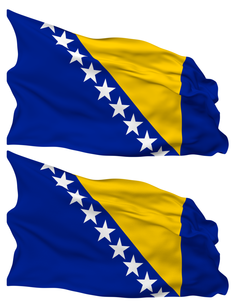 Bosnia and Herzegovina Flag Waves Isolated in Plain and Bump Texture, with Transparent Background, 3D Rendering png