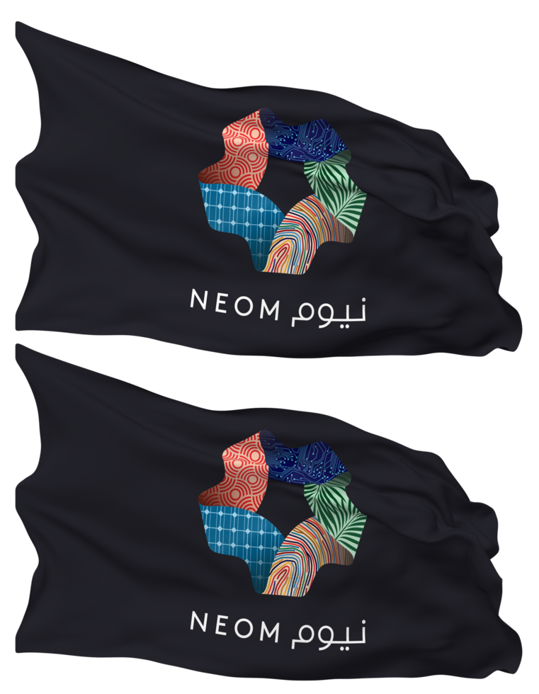 NEOM Flag Waves Isolated in Plain and Bump Texture, with Transparent Background, 3D Rendering png