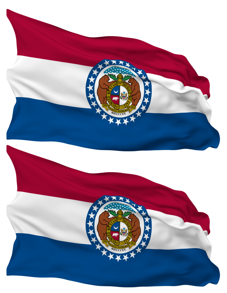 State of Missouri Flag Waves Isolated in Plain and Bump Texture, with Transparent Background, 3D Rendering png