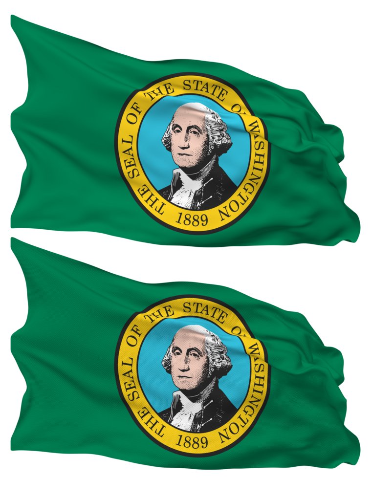 State of Washington Flag Waves Isolated in Plain and Bump Texture, with Transparent Background, 3D Rendering png