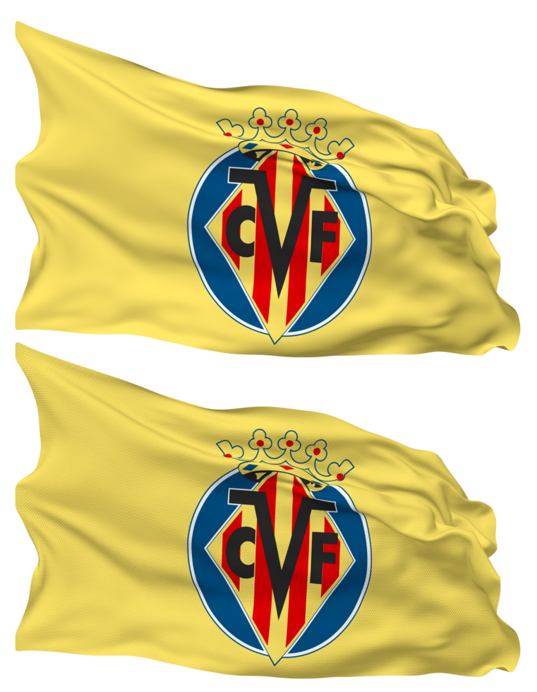 villareal club Delaware futbol triste, villareal cf bandera olas aislado en llanura y bache textura, con transparente fondo, 3d representación png