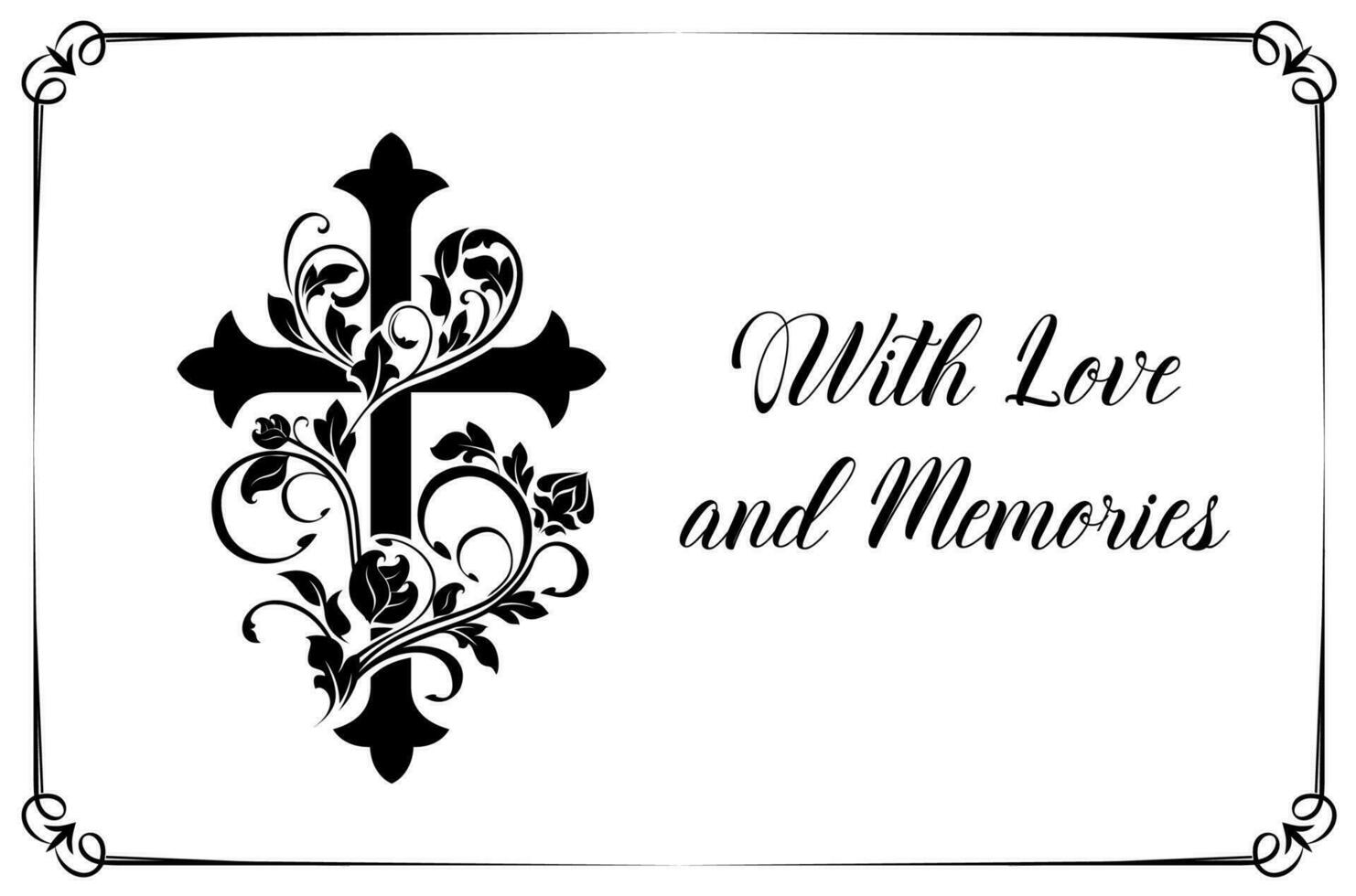 Funeral vector card with cross and floral ornament