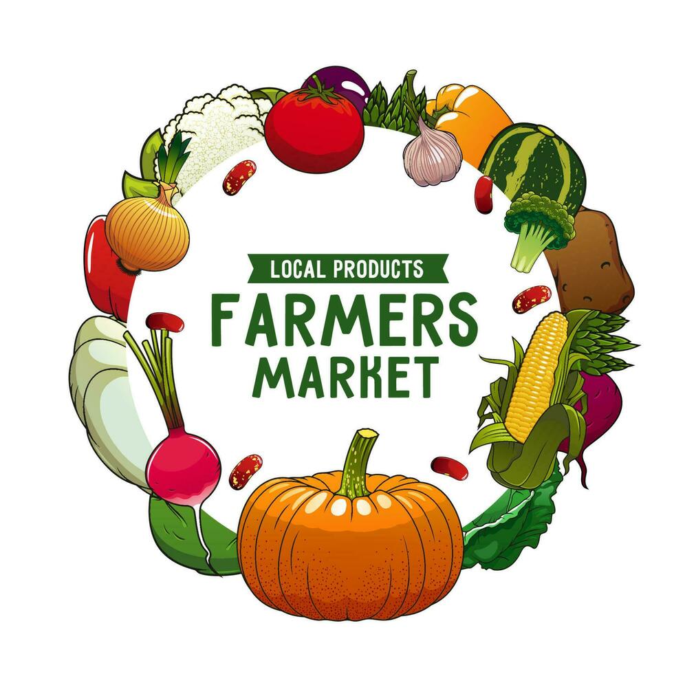 Farm vegetable isolated vector veggies round frame