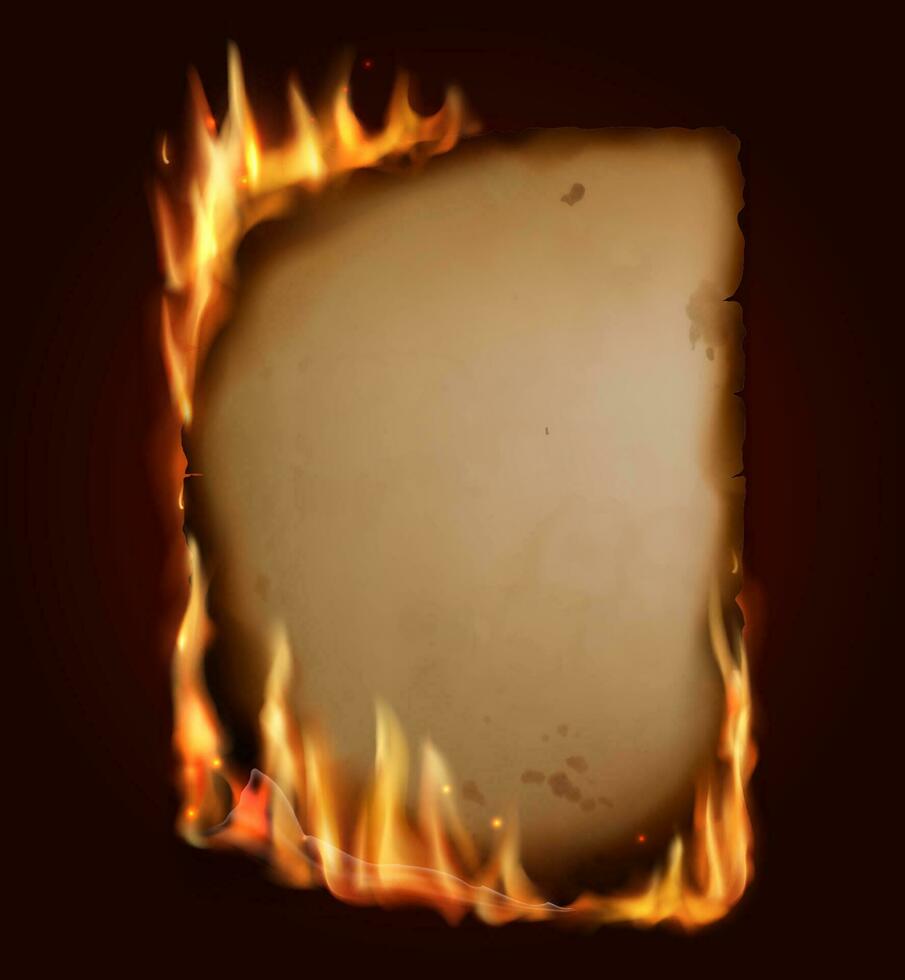 Old burning paper, vector burn parchment torn page