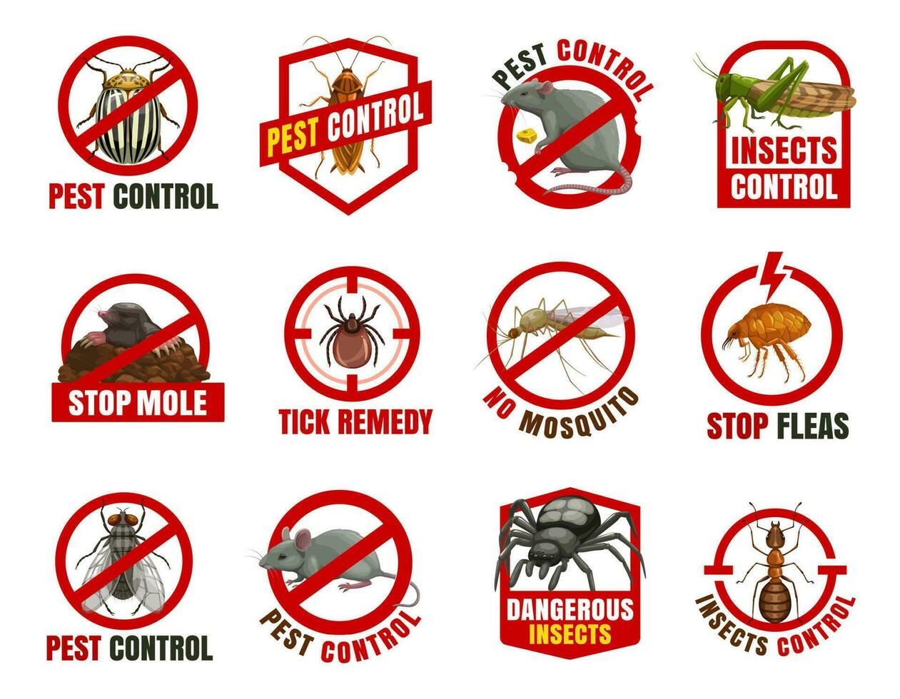 Pest control isolated icons, cartoon vector signs