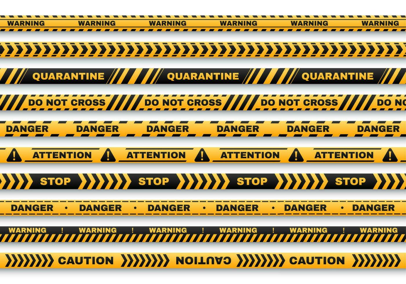 seguridad advertencia vector cintas con tipografía conjunto