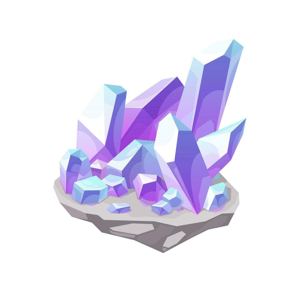 Magic crystal, lilac gem stone vector mineral icon