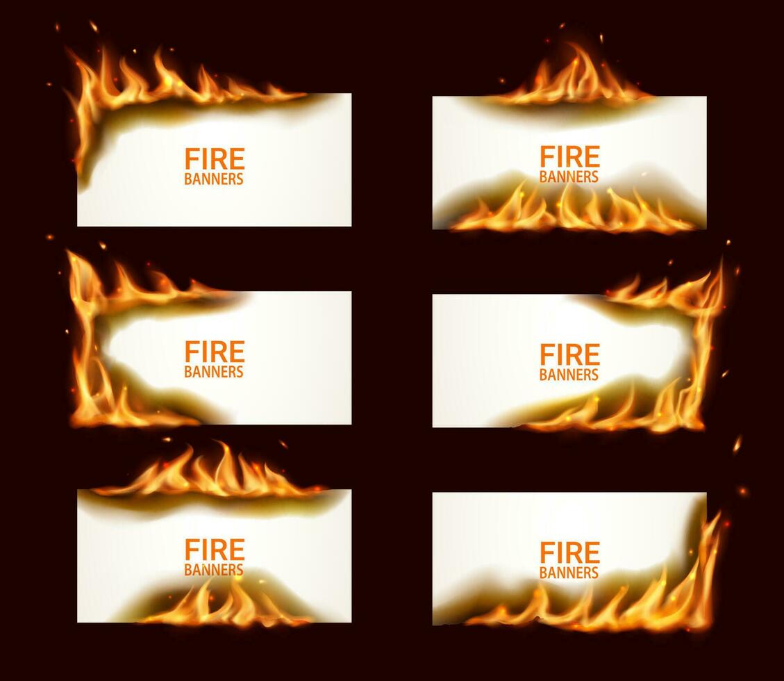 Fire banners burning paper vector horizontal pages