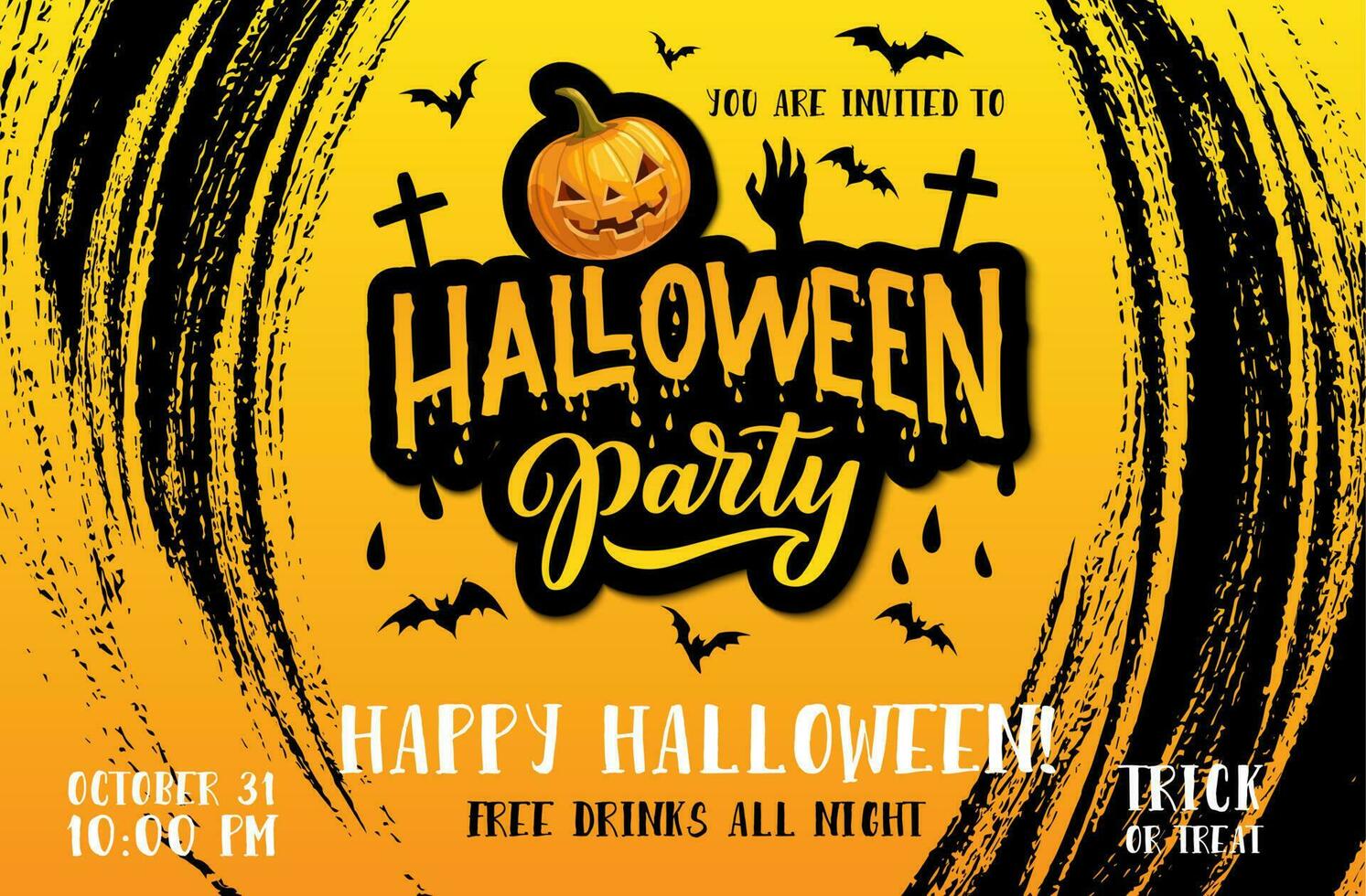 Halloween party poster with horror night pumpkin vector