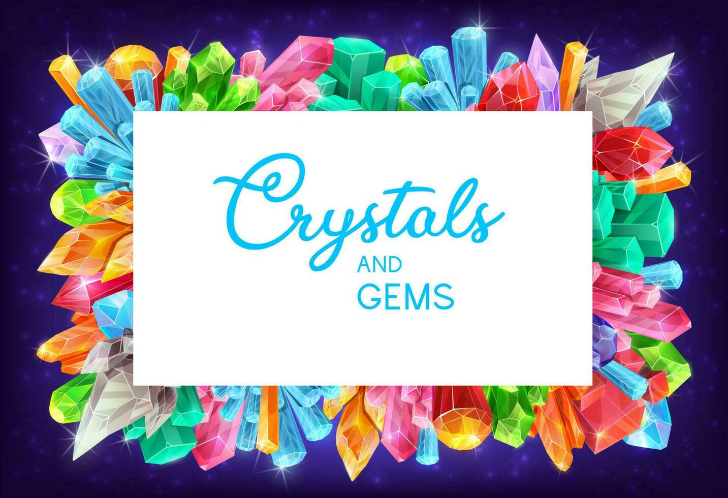 cristales y gemas, dibujos animados piedras preciosas vector marco