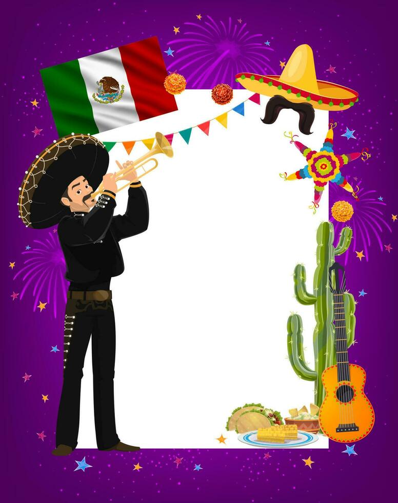 Cinco de Mayo vector frame with Mariachi artist