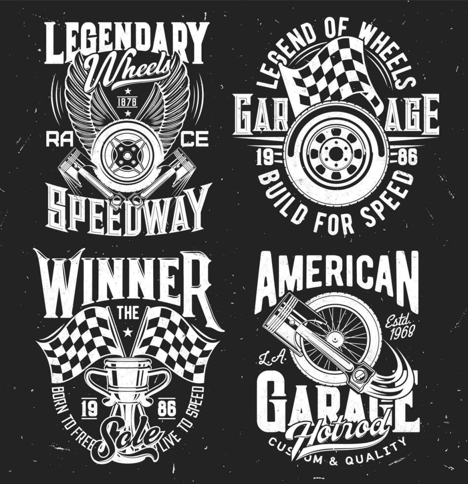 Car rally tshirt prints, vector motorsport set