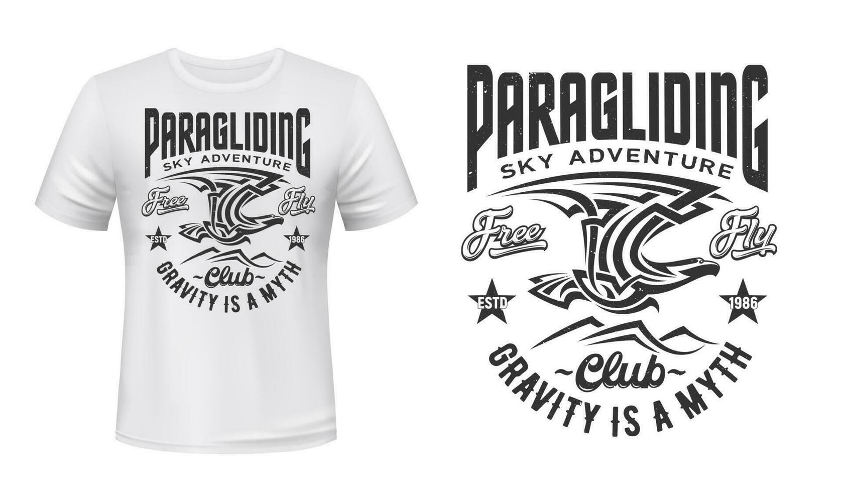 Paragliding club t-shirt vector print with eagle