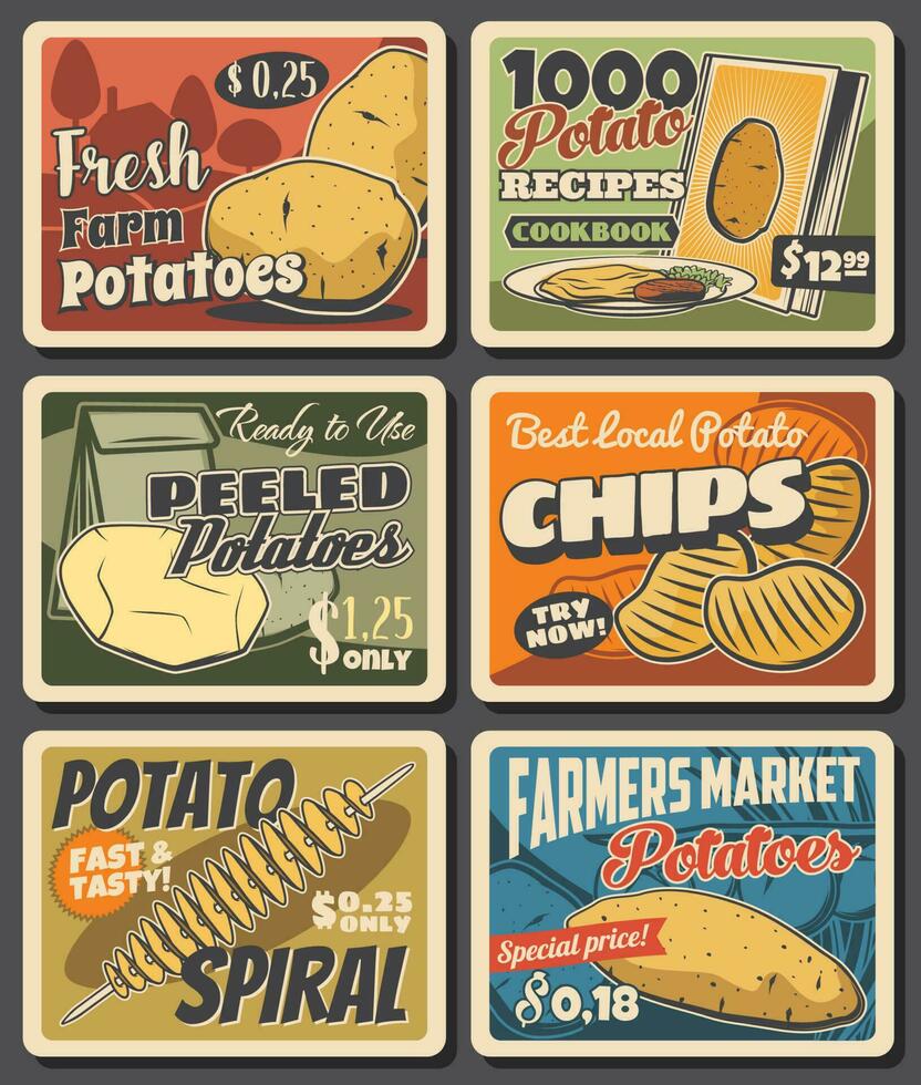 patata granja cosecha y comida vector pancartas