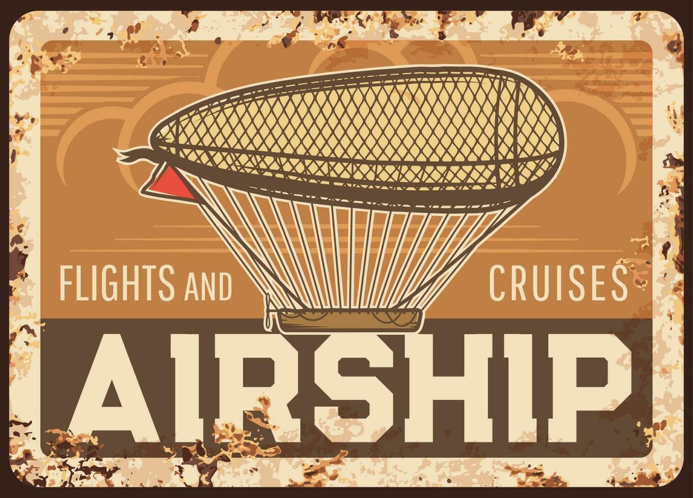 Airship flights and cruises rusty metal plate vector