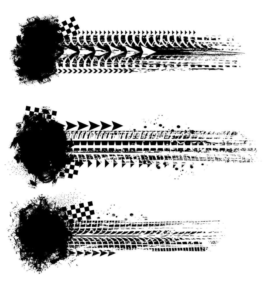 Offroad sport, tire prints with chequered flag vector