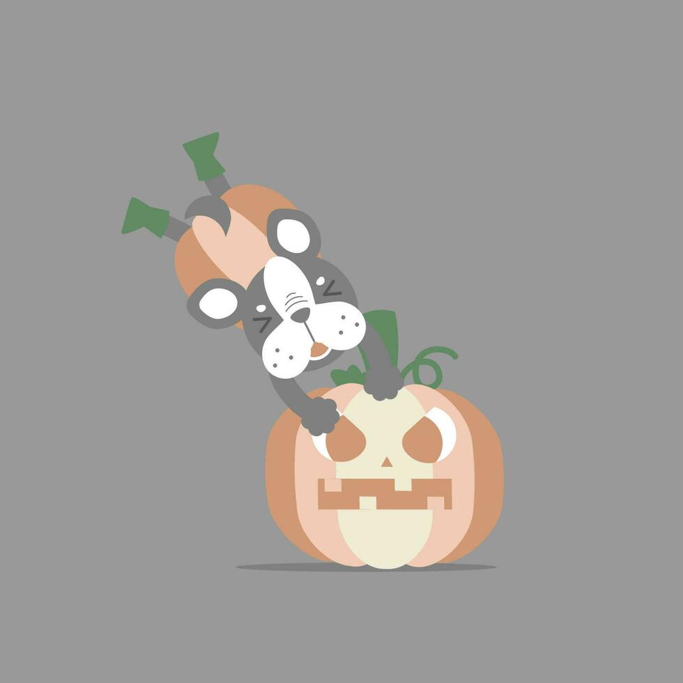 happy halloween holiday festival with cute dog and pumpkin, flat vector illustration cartoon character design