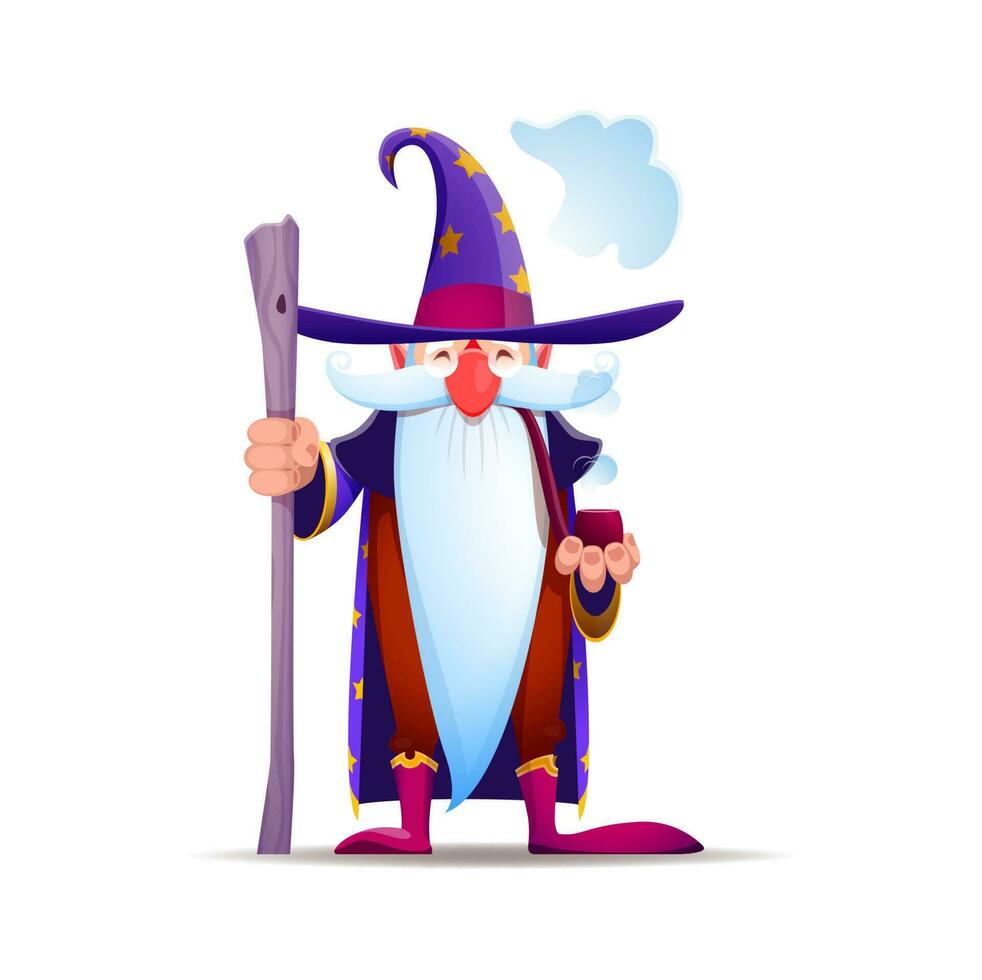 Cartoon gnome dwarf wizard character, fairy tale vector