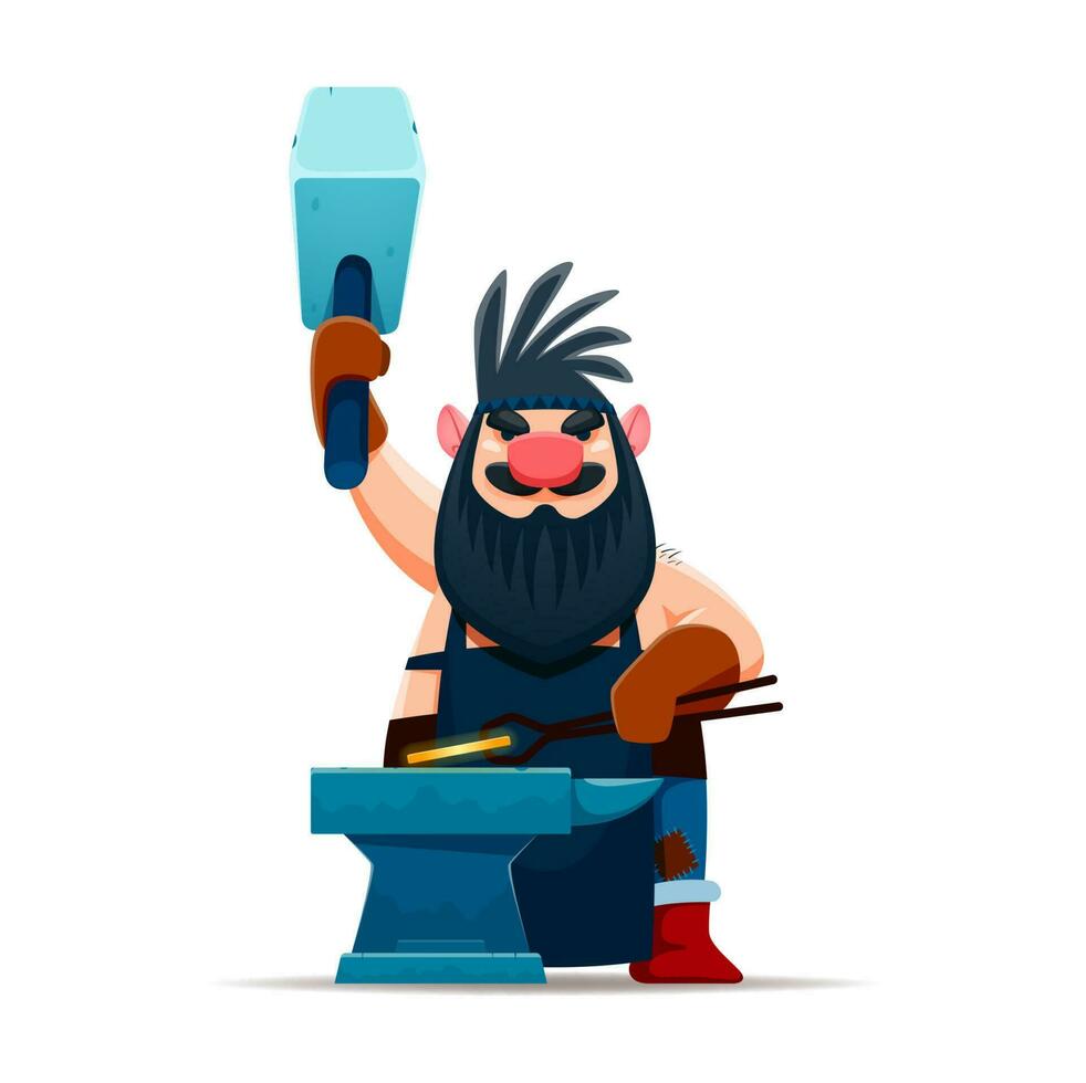 Cartoon gnome dwarf blacksmith character, worker vector